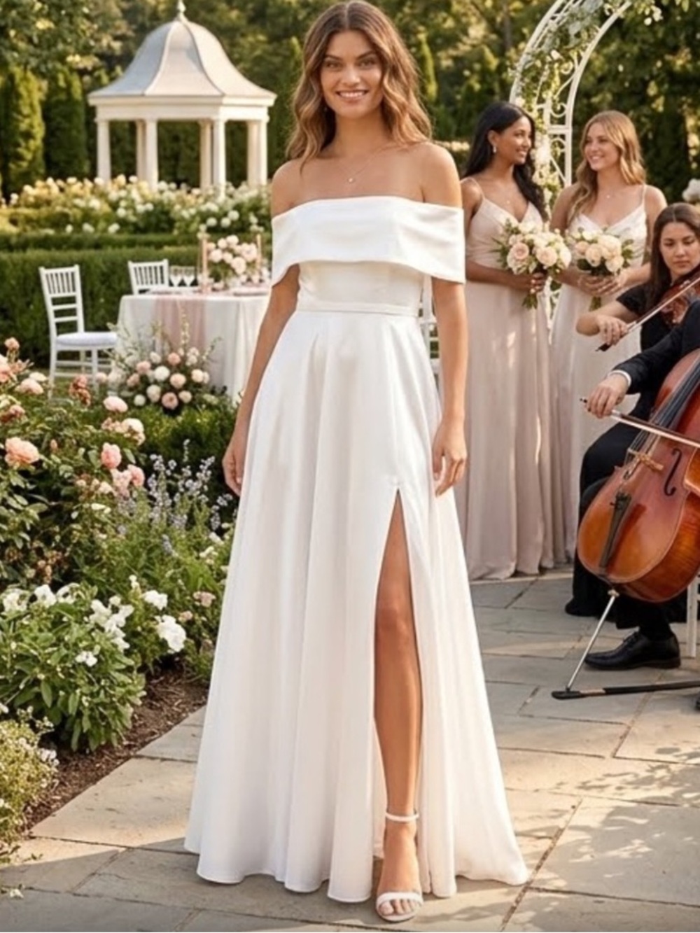 New Lulus Satin Maxi Satin Elegant Off-Shoulder Wedding Dress Large